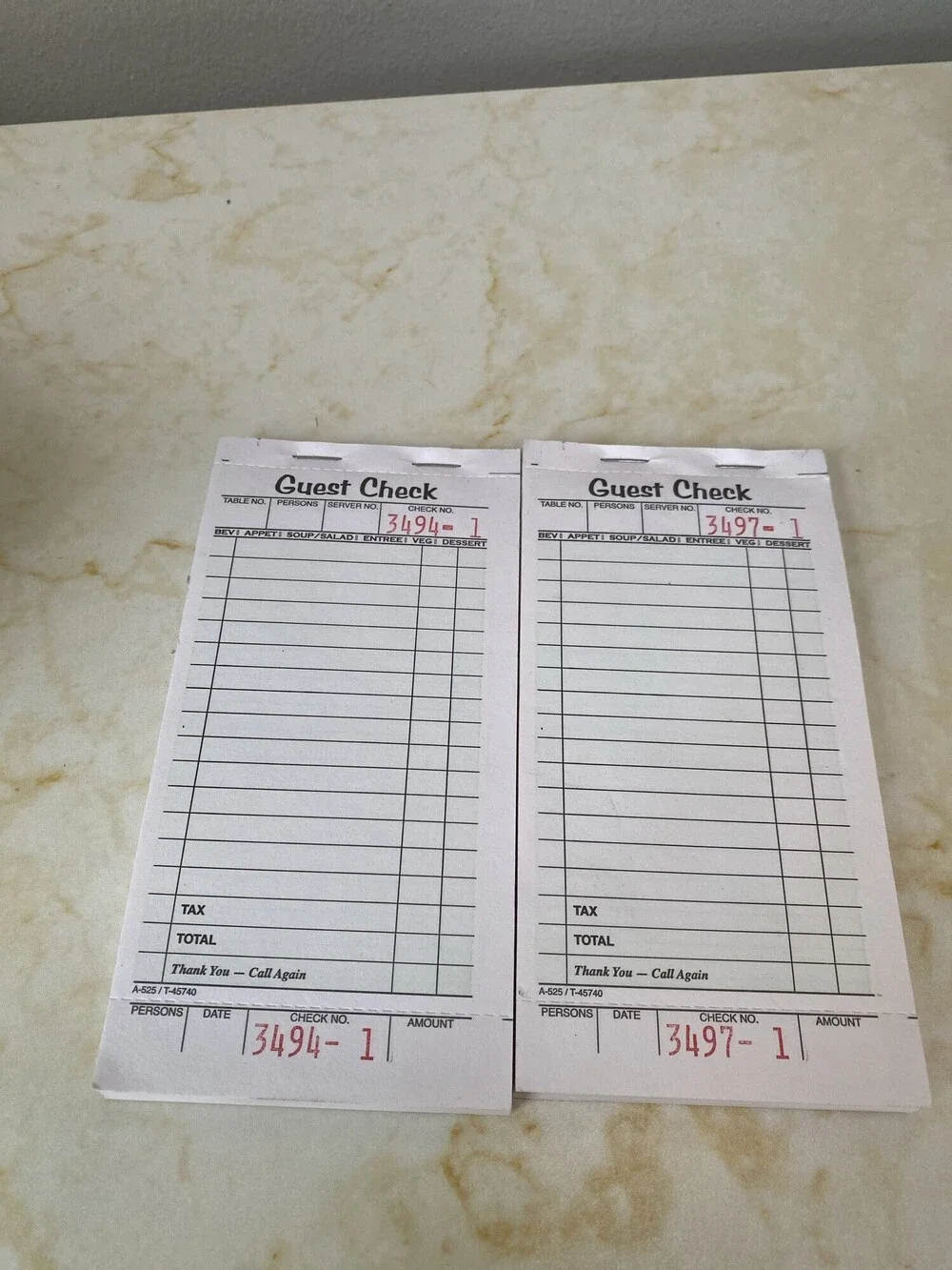 Guest Check Order Pads Restaurant Server Books Set of 2 New